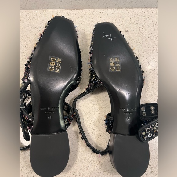 NWOB Rag & Bone Astra Black Boucle & Sequin Slingback Flat Shoes Size 36 US 6 - Picture 4 of 5